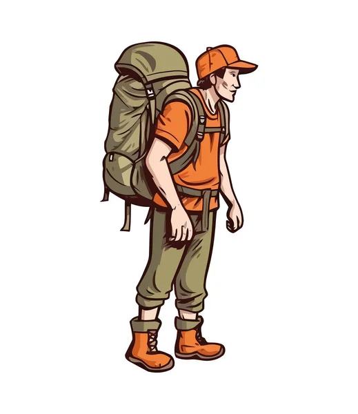 Одна Людина Ходить Пішки Значком Рюкзака Ізольовано — стоковий вектор
