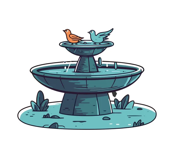 Милые Птицы Над Иконой Фонтана Воды Изолированы — стоковый вектор