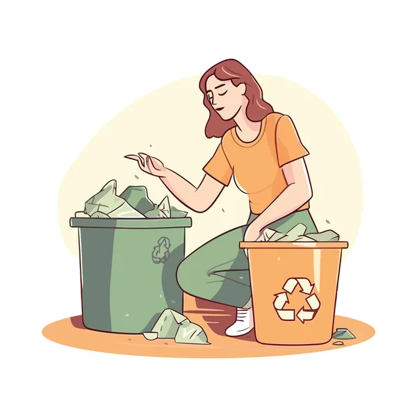 stock vector One person smiling, cleaning nature with recycling icon isolated