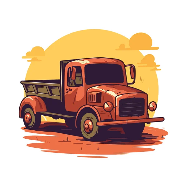 Vintage Ημι Φορτηγό Μεταφοράς Εικονίδιο Απομονωμένο — Διανυσματικό Αρχείο