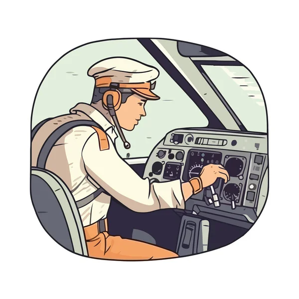 Técnico Masculino Conduciendo Icono Avión Aislado — Vector de stock