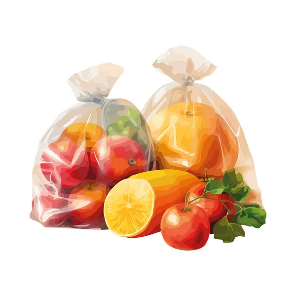 Φρέσκα Φρούτα Πλαστικές Σακούλες Εικονίδιο Απομονωμένο — Διανυσματικό Αρχείο