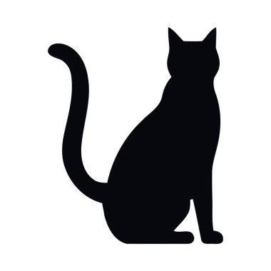 Tatlı kedi yavrusu silueti izole edilmiş bir ikonda oturuyor.