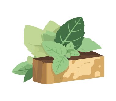 Tencere simgesinde taze organik bitkiler izole edilmiş.