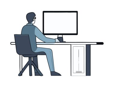 Bilgisayar simgesinde çalışan işadamı izole edildi