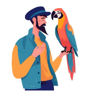 Elinde papağan resmi olan bir adam izole edilmiş.