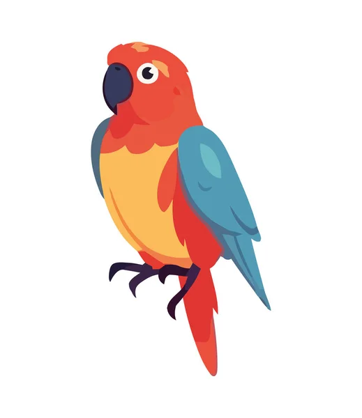Roztomilý Tropický Papoušek Větev Ikony Izolované — Stockový vektor