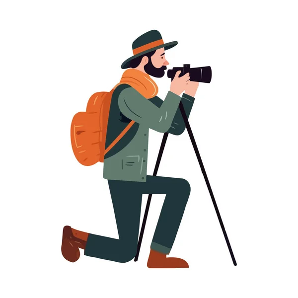 One Person Hiking Camera Equipment Icon Isolated — Stock Vector