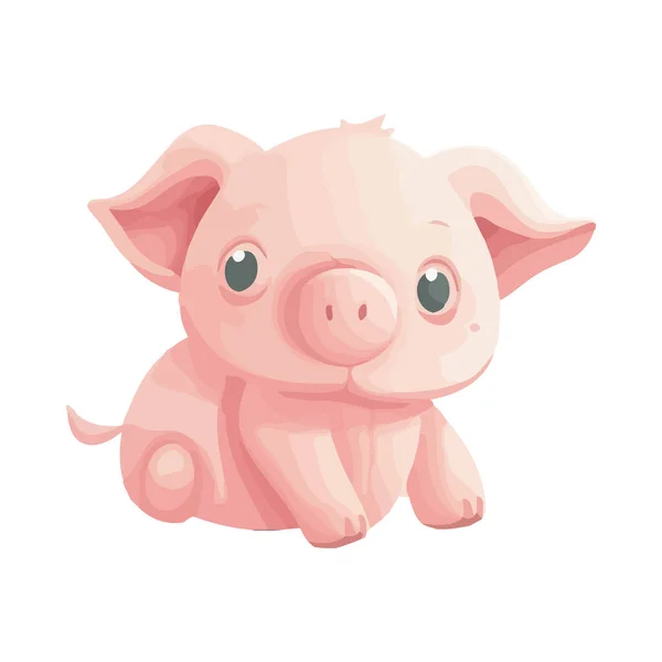 Cheerful Piglet Sitting Isolated Cute Mascot Icon Isolated — Stock Vector