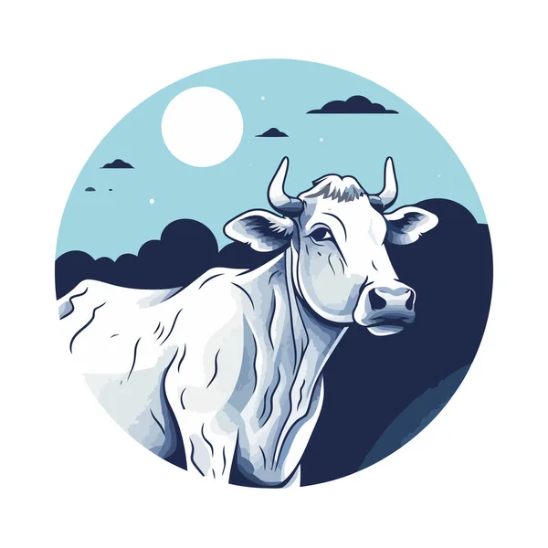 Cow Grazing Mountain Meadow Backdrop Icon Isolated — Stock Vector