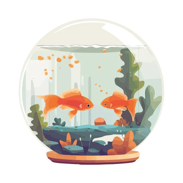 Cute Goldfish Pływanie Ozdobnej Ikony Dekoracji Akwarium — Wektor stockowy