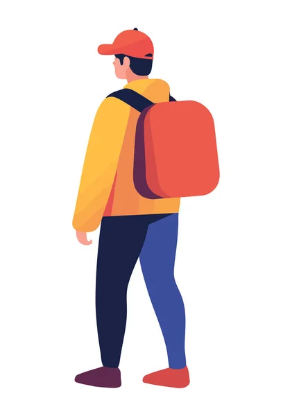 stock vector back view man with backpack icon isolated