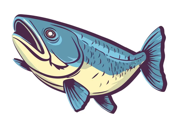 Blue Fish Underwater Animal Icon Isolated — Stock Vector