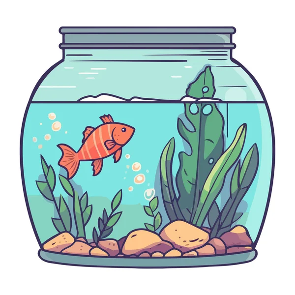 Pesce Rosso Una Ciotola Cristallo Icona Isolato — Vettoriale Stock