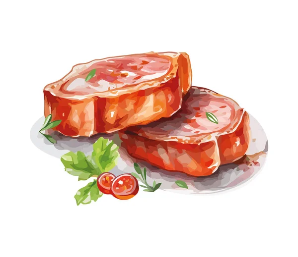 Filete Carne Con Hierbas Frescas Icono Aislado — Vector de stock