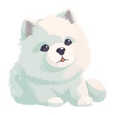 Şirin köpek yavrusu oturuyor, gülümsüyor mutlu bir ikon izole edilmiş