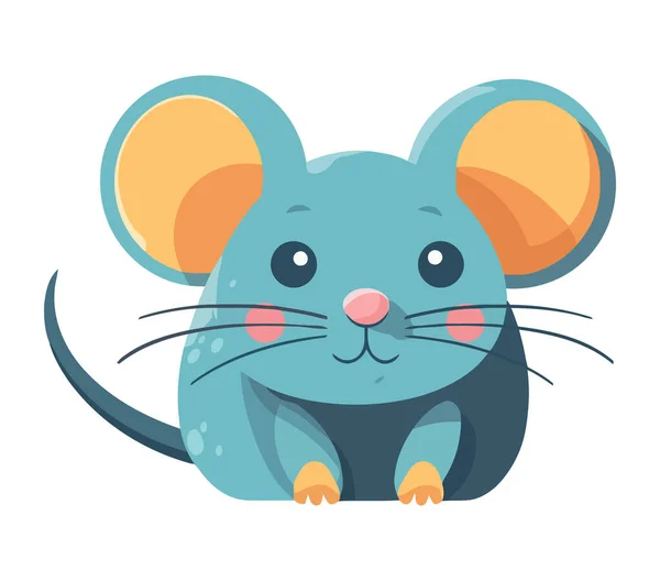 かわいい漫画のマウス座って 幸福のアイコンで笑顔孤立 — ストックベクタ