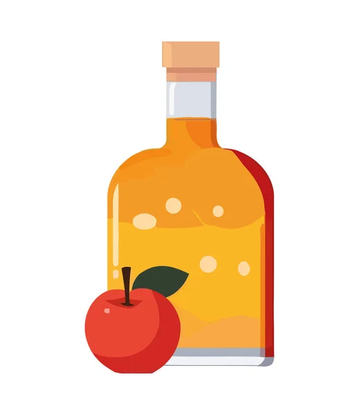 Свіжі Органічні Фрукти Яблучний Сік Пляшка Значок Ізольовані — стоковий вектор