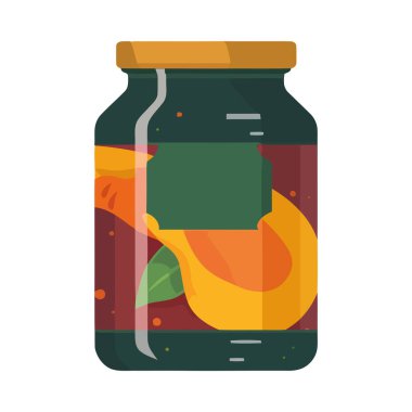 Etiket simgesi izole edilmiş cam kavanozda organik meyve