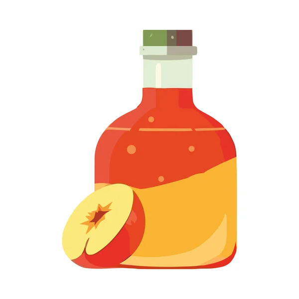Ілюстрація Органічної Пляшки Вина Свіжим Яблучним Значком Ізольовано — стоковий вектор
