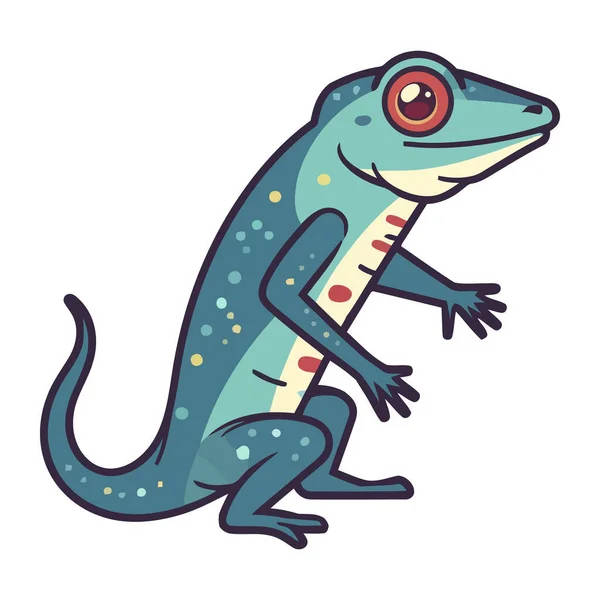 Sonriente Gecko Sentado Verde Estampado Icono Fondo Aislado — Vector de stock