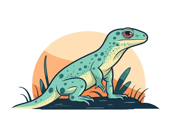 Mignon Gecko Assis Sur Branche Dans Forêt Icône Isolé — Image vectorielle
