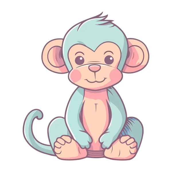 Słodkie Dziecko Małpa Siedzi Uśmiechając Się Ikoną Miłości Izolowane — Wektor stockowy