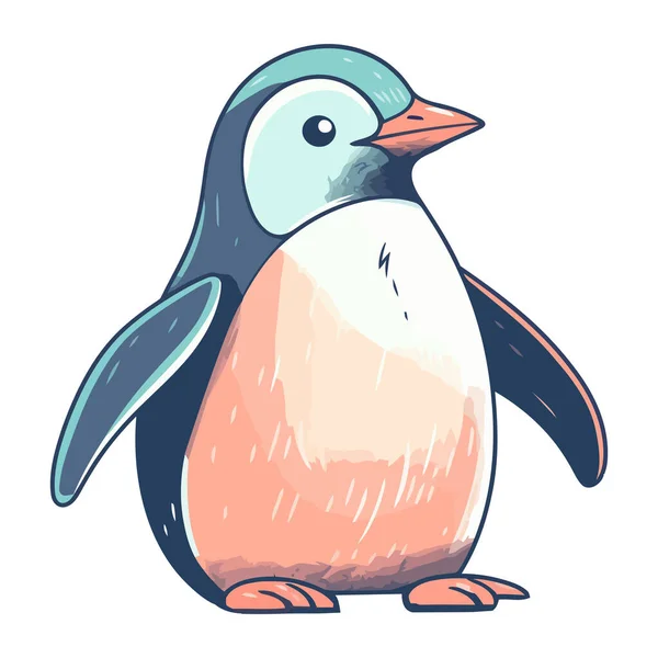 Cute Pingwina Wesołą Ikoną Ducha Zimowego Izolowane — Wektor stockowy