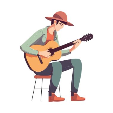 Gitarist akustik gitar ikonunda telleri koparıyor.