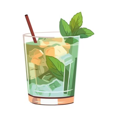 Naneli taze mojito kokteyli, limon ikonu izole edilmiş.
