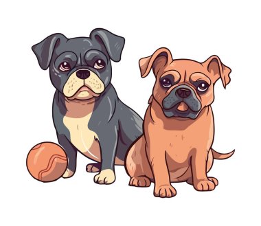 Top oynayan sevimli köpek yavruları, safkan ve şımarık ikon izole edilmiş.