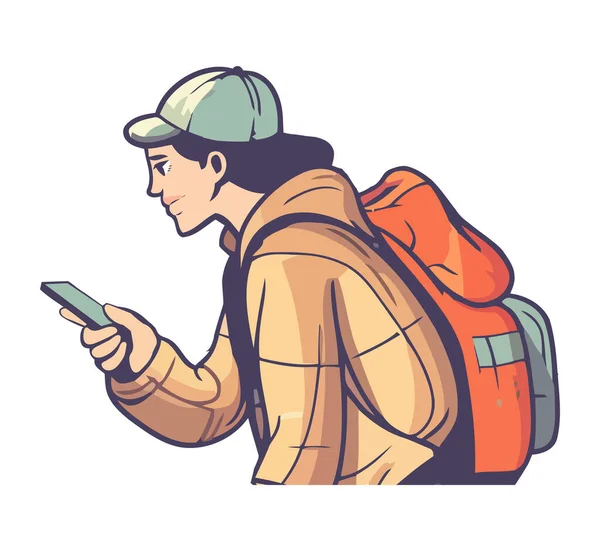 Eine Person Wandert Mit Rucksack Und Handy Symbol — Stockvektor