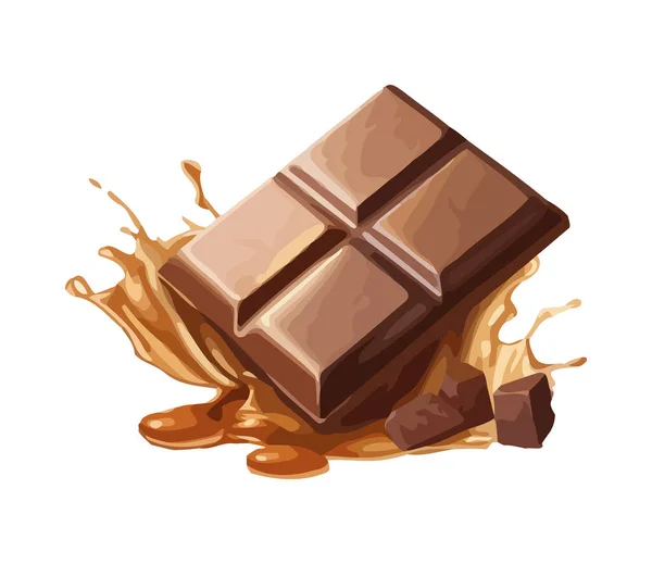 Dessert Chocolat Sucré Avec Icône Sauce Lait Crémeux Isolé — Image vectorielle