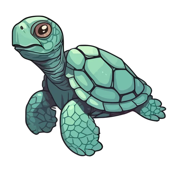 Söt Sköldpadda Vit Bakgrund Ikon Isolerad — Stock vektor