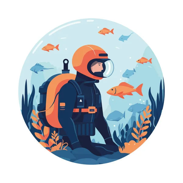 Tiefsee Abenteuer Tauchen Mit Fisch Symbol Isoliert — Stockvektor