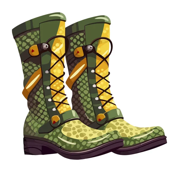Green Army Boots Walk Adventure Icon Isolated — Stock Vector