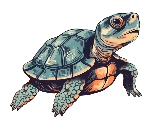 Långsam Sköldpadda Krypa Vit Bakgrund Söt Ikon Isolerad — Stock vektor