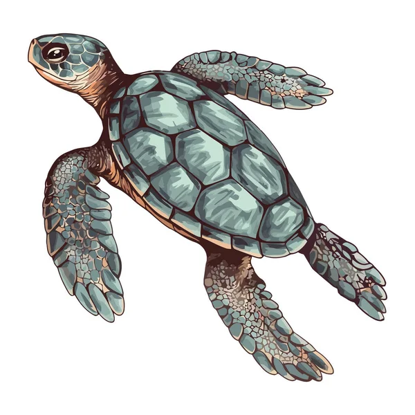 缓慢的海龟在孤立的热带水域中爬行 — 图库矢量图片