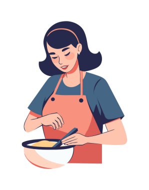 Gülümseyen şef bir kase organik un ikonu tutuyor.