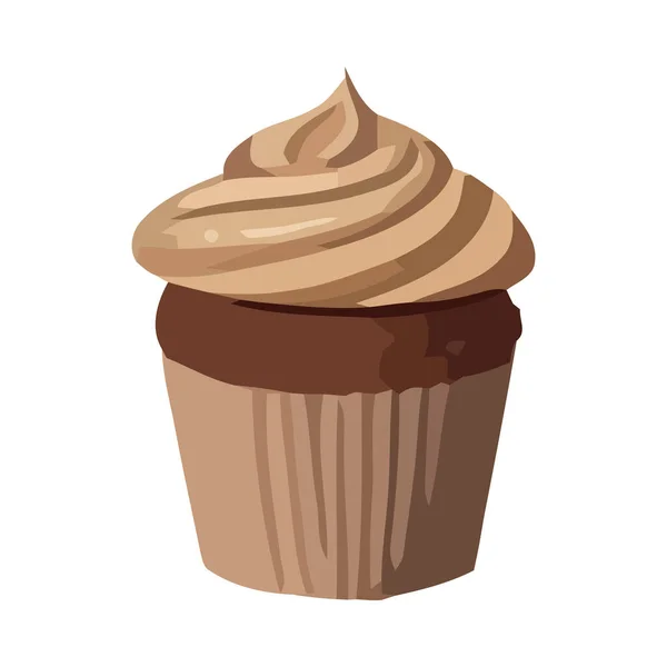 Schlagsahne Und Schokolade Auf Cupcake Begeistern Ikone Isoliert — Stockvektor