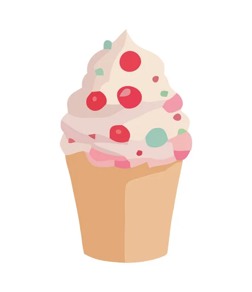Bonito Cupcake Con Fresa Icono Hielo Aislado — Archivo Imágenes Vectoriales