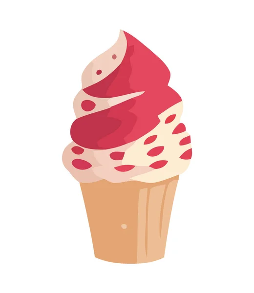 Söt Cupcake Med Jordgubbsikon Isolerad — Stock vektor
