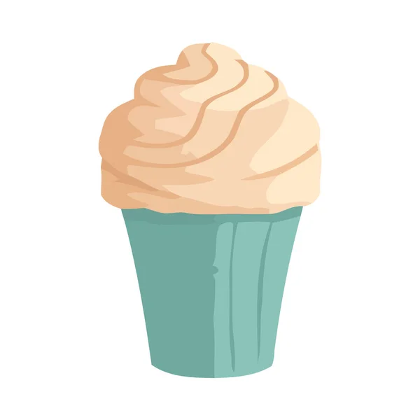 Doce Cupcakes Creme Ícone Gelo Isolado — Vetor de Stock