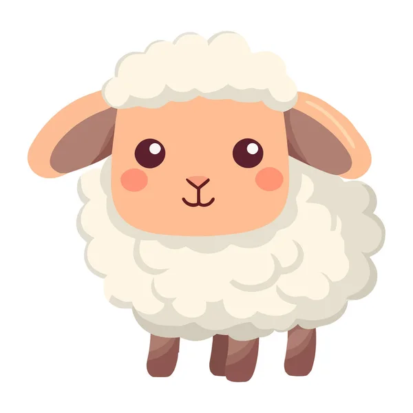 毛绒绒羊可爱的卡通动物图标孤立 — 图库矢量图片