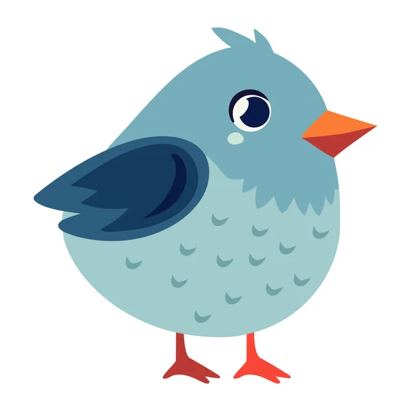 可爱的卡通鸟与蓝色羽毛喙图标隔离 — 图库矢量图片