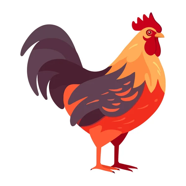 Cute Rooster Standing Crowing Loudly Icon Isolated — Stock Vector