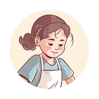 Mutluluk ikonuyla yemek pişiren tatlı çizgi film şefi.