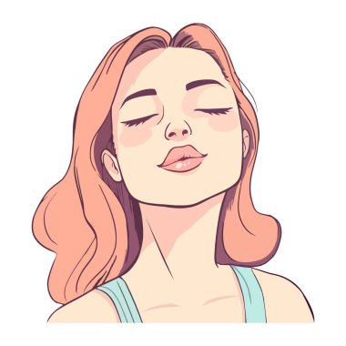 Kahverengi saçlı, gülümseyen ikon izole edilmiş güzel bir genç kadın.