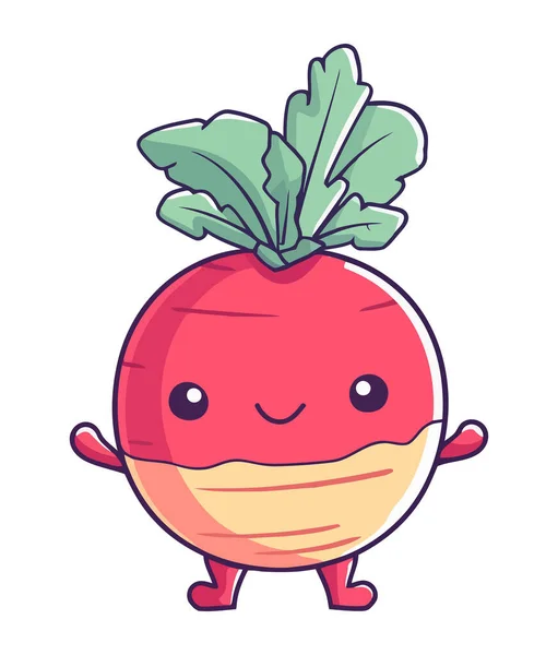 Juicy Cute Radish Vegetable Cartoon Icon Isolated — Stock Vector