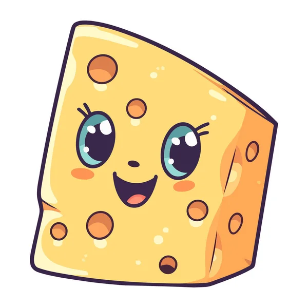 Cheerful Cartoon Cheese Mascot Fresh Icon Isolated — Stock Vector